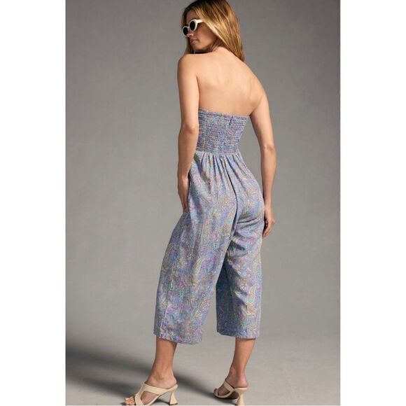 NEW Anthropologie Lusana Melody Paisley Strapless Twist Shirred Jumpsuit X-Large - Picture 2 of 4